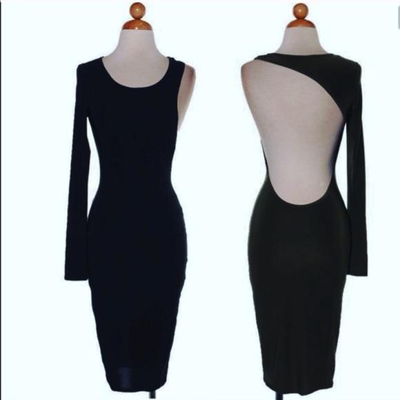 🔥 Sexy Black OneSleeve Backless Bodycon Dress 👗 - Picture 4 of 6